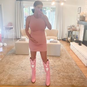 Pink Cowgirl Boots with White Hearts